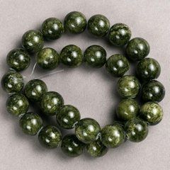 Намистини на волосіні Тонований Кварц (іміт. акрил) темно-зелений гладка кулька d- 14.5мм+- L-40см +-
