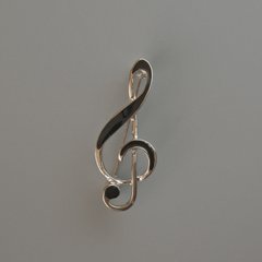 Брошка Скрипковий ключ чорна емаль, сріблястий метал 38х16мм купити біжутерію дешево в інтернеті