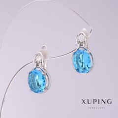 Сережки Xuping з блакитними цирконами d-8мм L-16мм родій купити біжутерію дешево в інтернеті