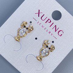Сережки пусети кульчики Xuping Рак з білими стразами d-16х9мм+- позолота 18к