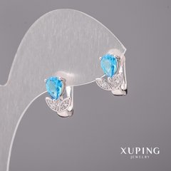 Сережки Xuping з блакитними каменями 8х12мм Родій купити біжутерію дешево в інтернеті