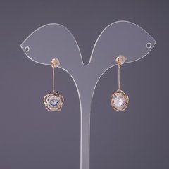 Сережки "Ітаоляо" Квітка з кристалом d-12мм L-33мм колір золото купити біжутерію дешево в інтернеті