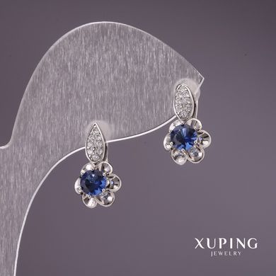 Сережки Xuping з синіми каменями 17х9мм родій купити біжутерію дешево в інтернеті