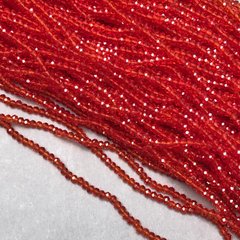 Намистини Чеський Кришталь на волосіні червоне прозоре гранований рондель d-3х2,5мм + - L-36см + - купити