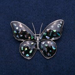 Брошка Метелик Халіотіс і чорна емаль, сріблястий метал 40х55мм купити біжутерію дешево в інтернеті