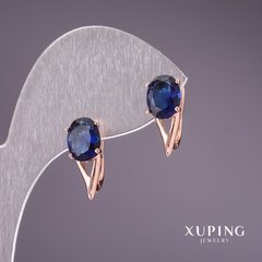 Сережки Xuping з синіми каменями 17х7мм позолота 18к купити біжутерію дешево в інтернеті