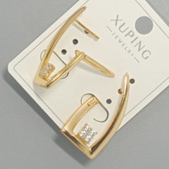 Сережки Xuping з білими стразами d-15х29мм+- позолота 18К купити біжутерію дешево в інтернеті
