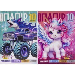 Від 10 шт. Кольоровий папір А4 10арк. односторонній, глянсовий, 90 г/м&sup2;, скоба "Мандарин" 235517