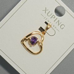 Кулон "Серце" Xuping з фіолетовим кристалом d-15х14,5мм+ - L-22,5мм+- позолота 18К