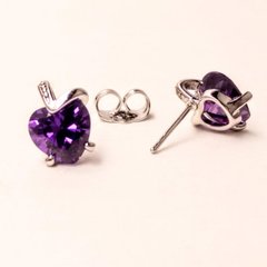 Сережки Xuping пусети кульчики Серце з каменем колір фіолетовий d-11х9мм родій купити біжутерію дешево в