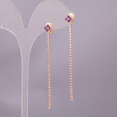 Сережки Xuping з фіолетовим каменем 6х65мм Позолота 18К купити біжутерію дешево в інтернеті
