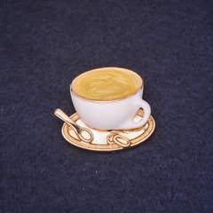 Брошка Чашка кави 25х30мм емаль колір білий жовтий метал золотистий купити біжутерію дешево в інтернеті
