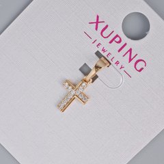 Кулон "Хрест" Xuping з білими стразами d-11,5х7,5мм+ - L-17,5мм+- позолота 18К купити біжутерію дешево в