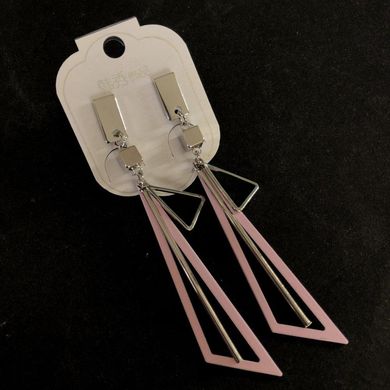 Сережки Трикутники сріблястий і рожевий метал 85х12мм + - купити біжутерію дешево в інтернеті