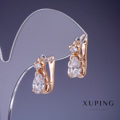 Сережки Xuping з білими кристалами 16х8мм "позолота 18К" купити біжутерію дешево в інтернеті