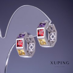 Сережки Xuping різнокольорові кристали 18х7мм родій купити біжутерію дешево в інтернеті