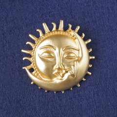 Брошка Сонце та Місяць жовта матова емаль, золотистий метал 46х46мм+- купити біжутерію дешево в інтернеті