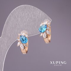 Сережки Xuping з блакитними каменями 16х7мм позолота 18к купити біжутерію дешево в інтернеті