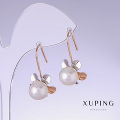 Сережки Xuping Квіти з білими перлами "Майорка" L-30мм s-15мм позолота 18к купити біжутерію дешево в інтернеті