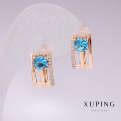 Сережки Xuping позолота 18к з блакитним камінням та білими стразами 16х9мм купити біжутерію дешево в інтернеті