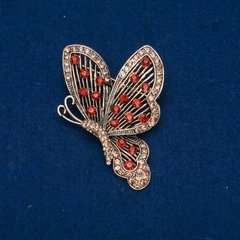 Брошка Метелик червоні і золотисті стрази, золотистий метал 55х40мм + - купити біжутерію дешево в інтернеті