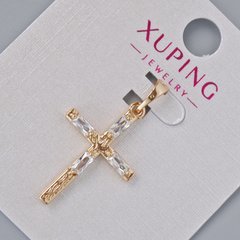Кулон "Хрест" Xuping з білими кристалами d-23,5х16мм+ - L-29мм+- позолота 18К купити біжутерію дешево в
