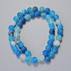 Намистини Агат синій матовий натуральний камінь гладка кулька d-8мм+- L-38см+- на волосіні купити біжутерію
