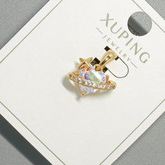 Кулон "Серце" Xuping з рожевим кристалом та білими стразами d-14х9мм+ - L-16,5мм+- позолота 18К