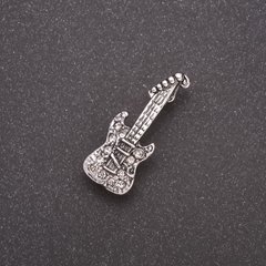 Брошка Гітара міні в стразах сірий метал 28х10мм купити біжутерію дешево в інтернеті