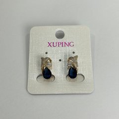 Сережки Xuping Позолота 18К з білими стразами та синіми кристалами d-15х8мм + - купити біжутерію дешево в