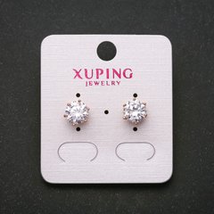 Сережки пусети кульчики з підкладкою Xuping з білими каменями оправа "Корона" 8мм позолота 18к купити