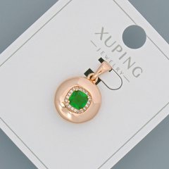 Кулон Xuping з зеленим кристалом та білими стразами d-14мм+ - L-20мм+- позолота 18К купити біжутерію дешево в