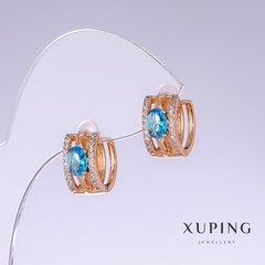 Сережки Xuping з блакитним цирконом "Топаз" L-13мм s-7мм позолота 18к купити біжутерію дешево в інтернеті