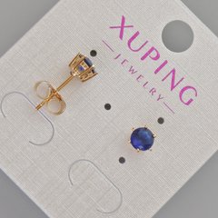 Сережки пусети Xuping з синім кристалом d-6мм+- Позолота 18К купити біжутерію дешево в інтернеті