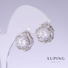 Сережки Xuping з білими цирконами L-15мм s-15мм родій купити біжутерію дешево в інтернеті