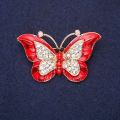 Брошка Метелик червона емаль білі стрази 45х28мм жовтий метал купити біжутерію дешево в інтернеті
