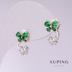 Сережки Xuping Метелики з зеленими каменями 15х9мм родій купити біжутерію дешево в інтернеті