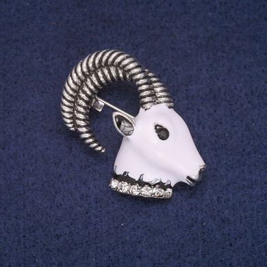 Брошка Голова Кози емаль зі стразами, сірий метал 33х36мм купити біжутерію дешево в інтернеті