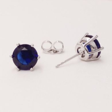 Сережки Xuping пусети кульчики оправа корона з каменем колір синій d-8мм родій купити біжутерію дешево в