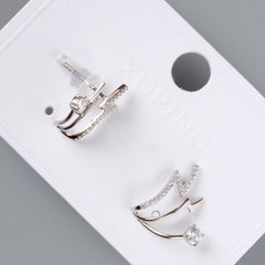 Сережки "Блискавка" Xuping з білими стразами d-16х16мм, без замочка, родій купити біжутерію дешево в інтернеті