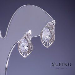 Сережки Xuping з білими кристалами 18х10мм родій