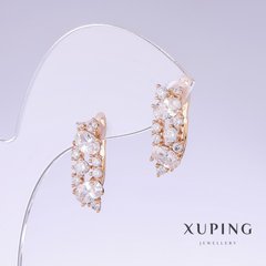 Сережки Xuping з білим цирконом L-18мм s-7мм позолота 18к купити біжутерію дешево в інтернеті