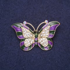 Брошка Метелик фіолетова емаль білі стрази 45х28мм жовтий метал купити біжутерію дешево в інтернеті