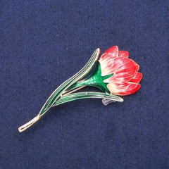Брошка Кулон Квітка червона і зелена емаль, золотистий метал 30х70мм купити біжутерію дешево в інтернеті
