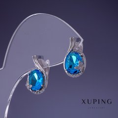 Сережки Xuping циркон Топаз синій 17х10мм родій купити біжутерію дешево в інтернеті