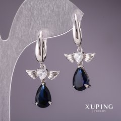Сережки Xuping з синіми каменями 35х17мм родій купити біжутерію дешево в інтернеті
