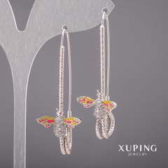 Сережки Xuping з білими каменями і емаллю 20х54мм Родій купити біжутерію дешево в інтернеті