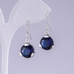 Сережки з синіми кристалами d-12мм L-3см купити біжутерію дешево в інтернеті