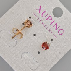 Сережки пусети Xuping з червоним кристалом d-6мм+- Позолота 18К купити біжутерію дешево в інтернеті