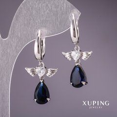 Сережки Xuping з синіми каменями 35х17мм родій